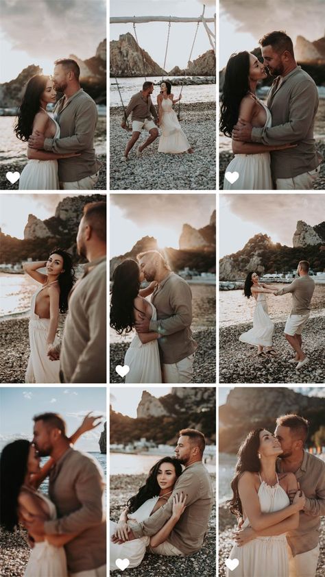 Beach Love Story Photography, Beach Engagement Pictures Outfits, Couples Beach Photoshoot With Dog, Engagement Photoshoot Ideas Outdoors Summer, Beach Picture Ideas For Couples, Beach Prenup Photoshoot Ideas, Lake Photoshoot Couple, Beach Photoshoot Ideas Couples, Beach Couple Photoshoot Ideas