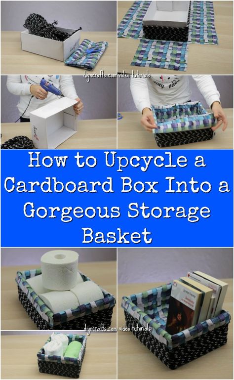 How to Upcycle a Cardboard Box Into a Gorgeous Storage Basket - Have a plain old cardboard box you are looking to spruce up? In my newest exclusive video tutorial, I show you how you can transform any cardboard box into something truly amazing. Take a look at the post, and enjoy upgrading your cardboard boxes into works of functional art. #repurpose #diy #upcycle #reuse #organizing #organize #crafts Cardboard Box Storage, Cardboard Box Diy, Storage Baskets Diy, Diy Karton, Savon Diy, Diy Organizer, Diy Rangement, Basket Diy, Cardboard Box Crafts