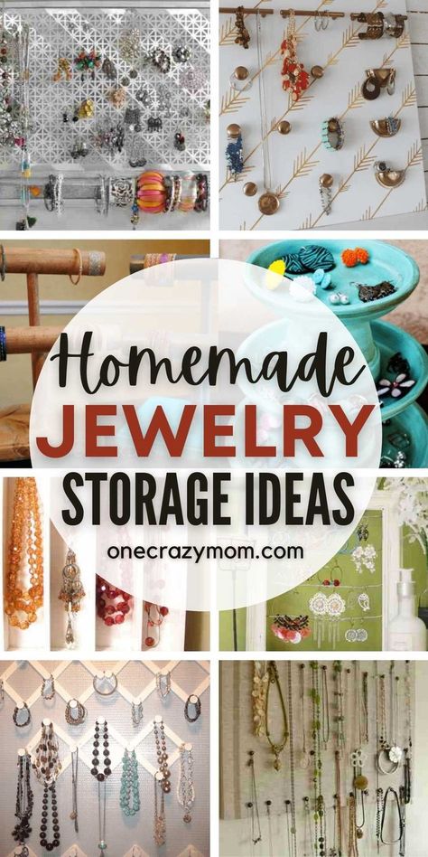 Easy Jewelry Storage Diy, Best Way To Organize Earrings, Earring Hanger Diy Jewelry Organization, Storage For Necklaces, Organizing Earrings Ideas, Closet Door Jewelry Organizer Diy, Dyi Jewelry Storage, How To Display Jewelry At Home, Small Earring Organizer