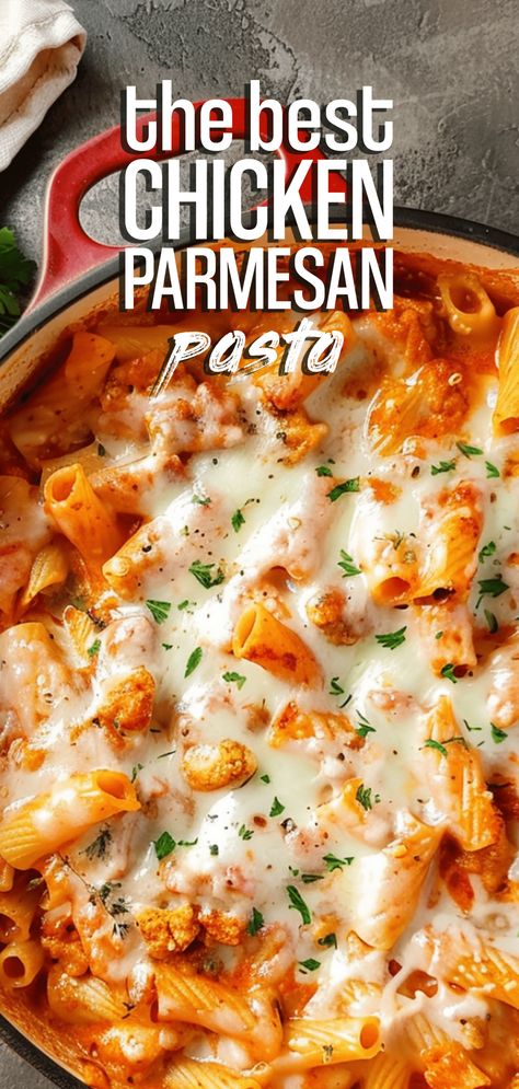 One Pot Chicken Parmesan Pasta [40 Minutes] – Chasety One Pot Chicken Parmesan Pasta, One Pot Chicken Parmesan, Chicken Parmesan Pasta Recipe, Crockpot Chicken Parmesan, Creamy Parmesan Chicken, Chicken Parmesan Recipe Easy, Chicken Parmesan Pasta, Easy Pasta Dinner, Pre Cooked Chicken