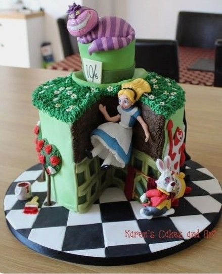 Cheshire Cat Birthday Cake, Cheshire Cat Cake Ideas, Mad Hatter Cake Ideas, Diy Alice In Wonderland Cake, Mad Hatter Tea Party Cake, Alice Wonderland Cake, Alice In Wonderland Cake Ideas, Alice In Wonderland Birthday Cake, Cheshire Cat Cake