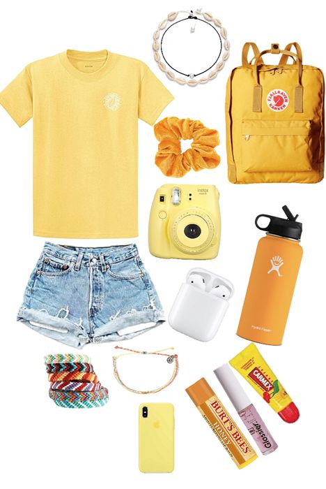 The yellow aesthetic Vsco girl Outfit | ShopLook 2016 Aesthetic Outfits, Lip Gloss Png, Gloss Png, Vsco Aesthetic Outfits, Vsco Fits, Vsco Clothes, Yellow Shirt Outfit, Fame Clothes, Glossier Lip