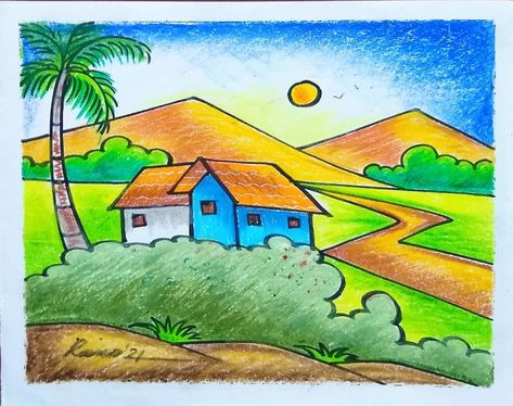 Landscape Drawing For Kids, Simple Nature Drawing, Nature Drawing For Kids, Easy Nature Drawings, Drawing Pictures For Kids, Landscape Drawing Easy, Scenery Drawing For Kids, Easy Scenery Drawing, Gambar Lanskap