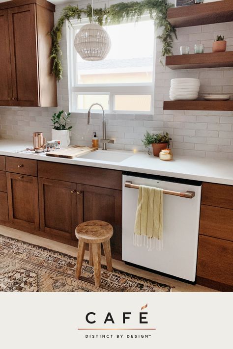 Our Matte White appliances set the stage for mindful layers of warmth, depth and personality in this beautiful family kitchen designed by Ashley Petrone, otherwise known as @arrowsandbow. Kitchen Design Color, Diy Kitchen Cabinets, Kitchen Redo, Boho Interior, Updated Kitchen, Kitchen Remodel Idea, Wood Kitchen, Kitchen Colors, Wood Cabinets