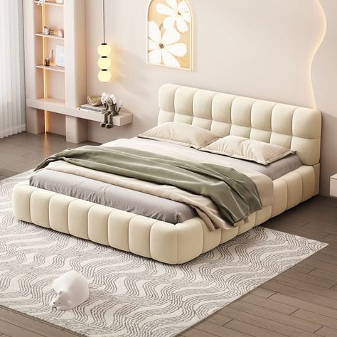 Queen Size Bed Frame Luxury Upholstered Low Profile Platform Bed with Thick Fabric, Grounded Bed Floor Bed with Solid Frame - On Sale - Bed Bath & Beyond - 39030161 Full Soze Bed Frame, Playform Bed King, Cloud Bed Frame Low, Playform Bed Solid, Bowdoin Low Profile Platform Bed, Queen Size Bed Frame, Frame Bed, Low Profile Platform Bed, Bed Floor