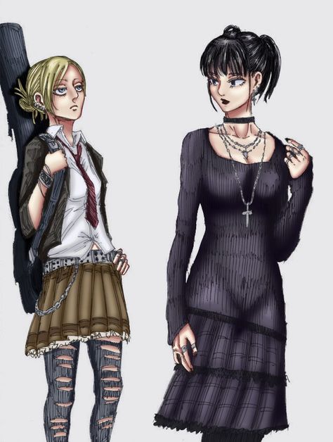 Goth Mikasa Fanart, Annie And Mikasa, Annie X Mikasa, Annie Mikasa, Mikasa X Annie, Annie Attack On Titan, Goth Mikasa, Mikasa Icon, Punk Anime