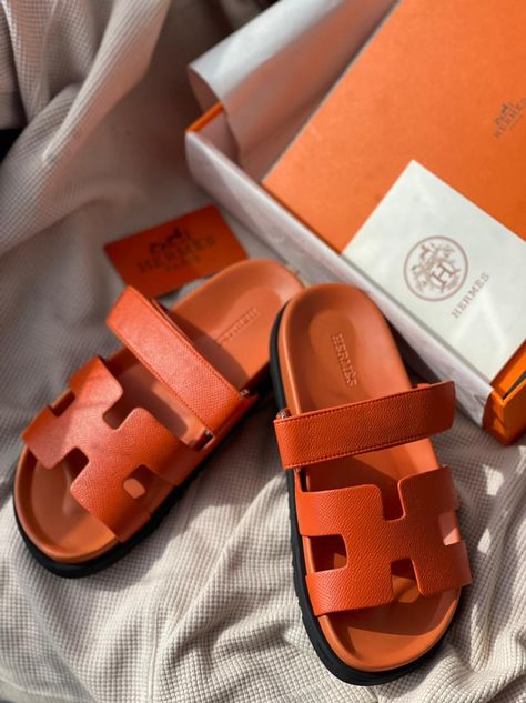 Low Loafers, Hermes Slippers, Gucci Slipper, Orange Sandals, Shoes Heels Classy, Orange Shoes, Chanel Sandals, Stunning Shoes, Heels Classy