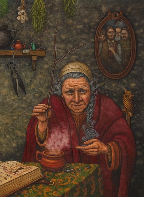 Watercolor And Colored Pencil, Moon Watercolor, Baba Jaga, Wise Woman, Fantasy Magic, 3d Modelle, Magical Art, Wise Women, Old Woman