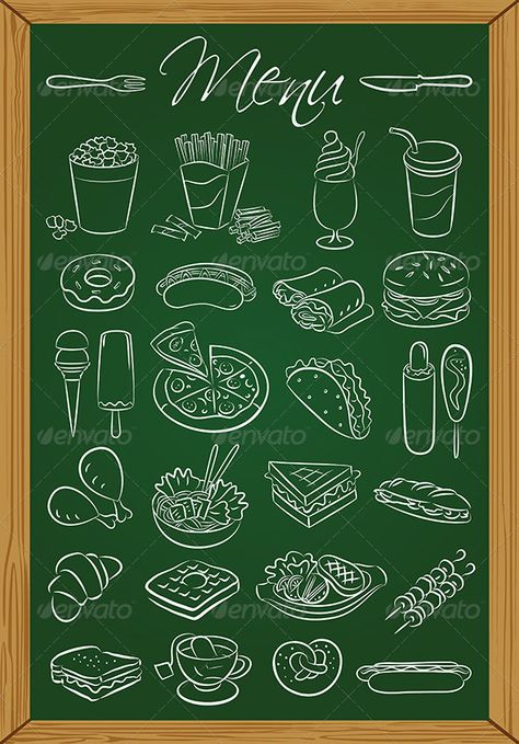 Food Menu Menu Blackboard, Cafe Chalkboard, Chalk Menu, Menu Illustration, Cafe Menu Design, Blackboard Art, Chalkboard Vector, Kitchen Chalkboard, Green Chalkboard