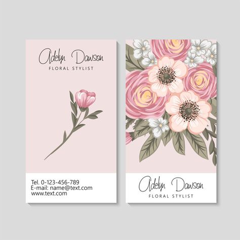 Business card with beautiful flowers template | Premium Vector #Freepik #vector #business-card #flower #business #vintage Name Card Design Business, Card Flower Design, Flower Business Card, Florist Business Card, Flowers Template, Card With Flowers, Business Cards Design, الفن الرقمي, Floral Business Cards