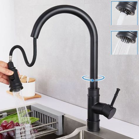 Pull-Out Kitchen Faucet All Copper Household Telescopic Rotating Kitchen Sink Tap Europe Kitchen, Copper House, Brass Kitchen Faucet, Pull Out Faucet, Rv Kitchen, Pull Out Kitchen Faucet, Black Kitchen Faucets, Kitchen Sink Taps, Stainless Steel Kitchen Sink