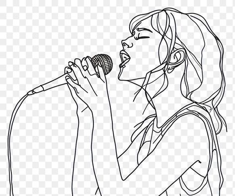 Girl With Microphone Drawing, Girl Singing Drawing, Microphone Doodle, Singing Drawing Reference, Microphone Sketch, Singer Microphone, Microphone Drawing, Singing Drawing, Girl Singing