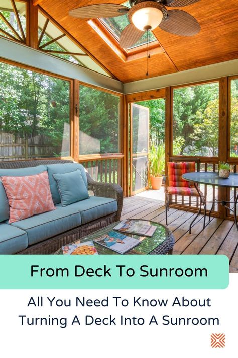 Sunrooms allow you to enjoy the outdoors all year round, and decks make the perfect extensions to build them on. Here's how to turn a deck into a sunroom Back Deck Into Sunroom, Decks Turned Into Sunrooms, Turning Patio Into Sunroom, Turning Deck Into Sunroom, Turn Deck Into Sunroom, Turn Porch Into Sunroom, How To Build A Sunroom Addition, Converting Deck To Sunroom, Turn Deck Into 4 Season Room