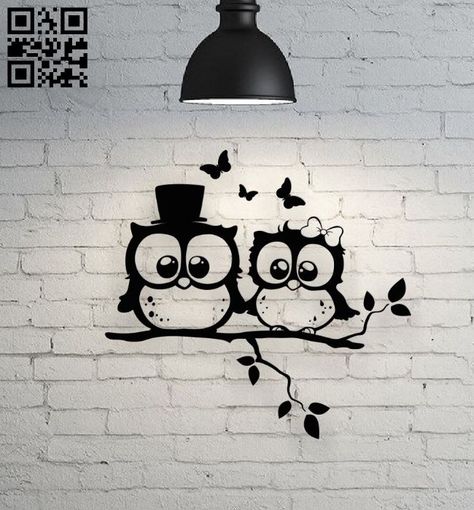 Owl couple E0017365 file cdr and dxf free vector download for laser cut plasma – Download Vector Owl Wall Painting, Owl Stencil, Simple Wall Paintings, Owl Couple, Funny Wall Decor, Watercolour Texture Background, Diy Wall Painting, Room Wall Painting, Wall Painting Decor