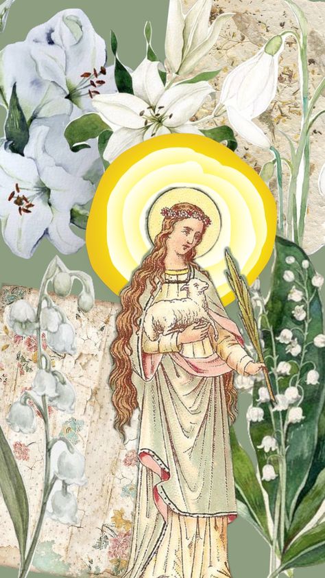 St.Agnus bg white flowers Christian Backgrounds, St Agnes, Jesus Art, Aesthetic Wallpaper, White Flowers, Aesthetic Wallpapers, Rome, Phone Wallpaper, Jesus