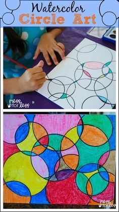 Kids Art Projects - Watercolor Circle Art. The results are always eye catching no matter how kids chose to paint it! Circles Painting, Classe D'art, Art Project For Kids, Watercolor Circles, Project For Kids, Homeschool Art, School Art Projects, Circle Art, Camping Art