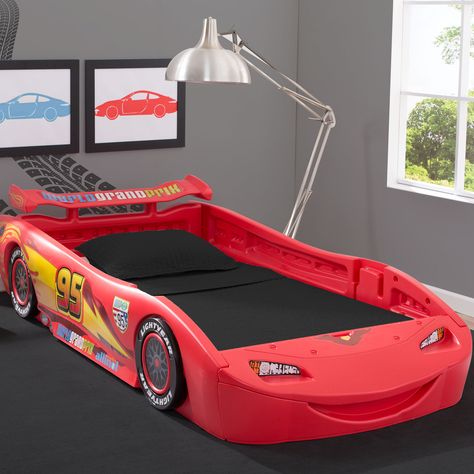 Disney Pixar Cars Lighting Mcqueen Twin Bed with Lights Lightning Mcqueen Bed, Lightning Mcqueen Bedroom, Bed With Lights, Twin Bed Headboard, Toddler Car Bed, Twin Car Bed, Twin Car, Kids Car Bed, Race Car Bed