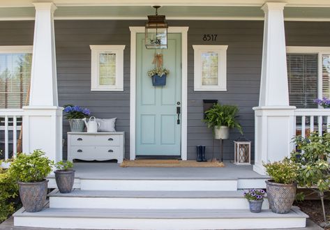 Wyeth Blue, Front Porch Refresh, Porch Refresh, Veranda Design, Front Porch Steps, Porch Kits, Porch Paint, Painted Front Porches, Building A Porch