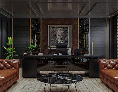 Ceo Office Design Luxury Modern Dark, Luxury Office Home, Luxury Boss Office Design, Office Room Interior Design Boss, Office Suite Design, Ceo Cabin Design, High End Office Design, Boss Office Room Design, Ceo Office Room Luxury