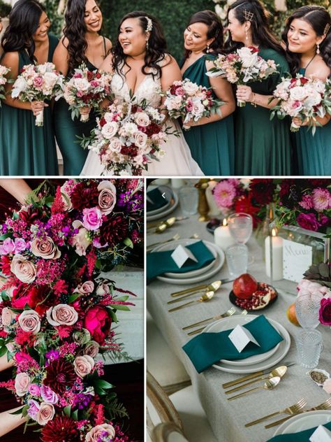 Dark Teal And Magenta Wedding, Dark Teal Pink Wedding, Dark Teal And Fuschia Wedding, Hunter Green And Fuschia Wedding, Emerald And Magenta Wedding, Teal And Hot Pink Wedding, Emerald And Raspberry Wedding, Berry And Green Wedding, Fushia And Green Wedding