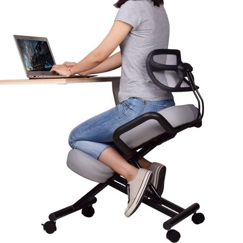 DRAGONN (By VIVO) Ergonomic Kneeling Chair with Back Support, Gray - Walmart.com Posture Chair, Ergonomic Kneeling Chair, Kneeling Chair, Old Office, Ergonomics Furniture, Apocalyptic Fashion, Work Chair, Adjustable Stool, Better Posture