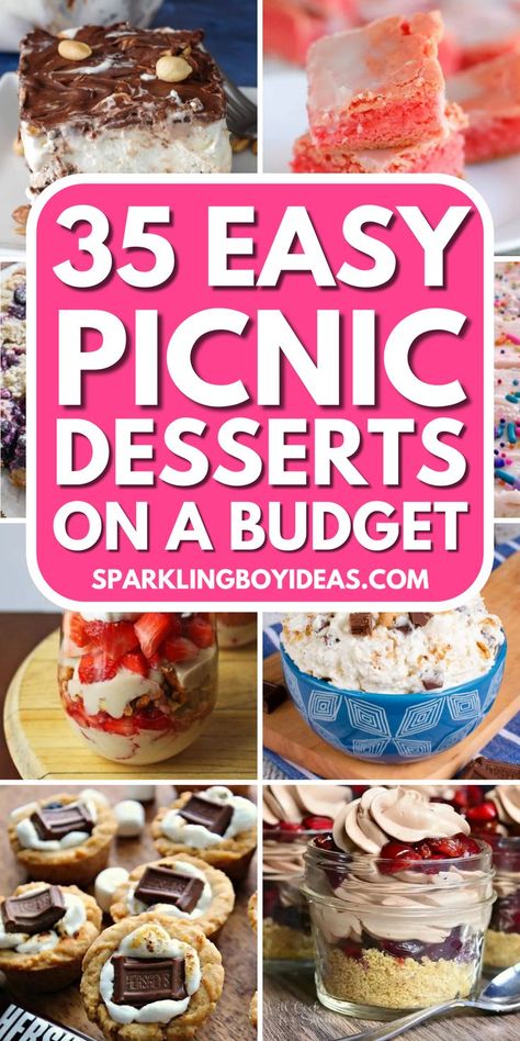 Picnic desserts to adore! Explore easy picnic dessert recipes like no-bake summer desserts, picnic-friendly cheesecakes, and portable desserts for picnics. Delight in summer fruit pies, berry crumbles, and picnic lemon tarts. Try our mason jar desserts for picnics or picnic dessert skewers. Cater to all with vegan picnic dessert ideas, fruit skewers, and other picnic treats. Don’t forget mini desserts for outdoor dining and picnic cookie recipes that kids will love. Also, try our berry desserts. Picnic Desserts For A Crowd, Easy Picnic Desserts, Summer Potluck Desserts, Picnic Dessert Ideas, Picnic Dessert Recipes, Easy Summer Party Food, Mini Desserts For Parties, Summer Picnic Desserts, Summer Sweet Treats