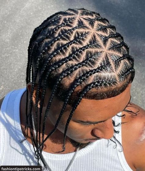 Gangsta Braids Men, Male Individual Braids, Unique Braids For Men, West Coast Braids Men, Spider Braids Men, Braids Boys Hairstyles, Braids To The Side Men, Men’s Braid Hairstyles, Mens Cornrow Hairstyles