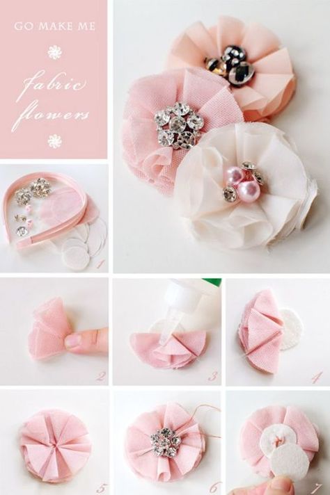 cute fabric flowers Perlengkapan Bayi Diy, Diy Tiara, Flower Headband Diy, Diy Fleur, Headband Diy, Buat Pita, Skirt Diy, Diy Bebe, Girl Accessories