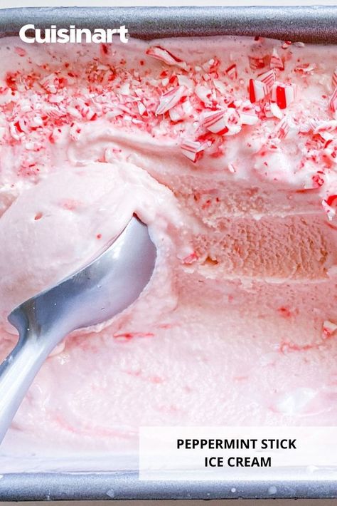 Peppermint Stick Ice Cream is the perfect sweet treat for this holiday season! Enjoy a spoonful of this delicious dessert in just 25 minutes using the #Cuisinart Pure Indulgence 2 Quart Ice Cream Ice Cream, Frozen Yogurt & Sorbet Maker. #icecream #icecreamrecipe #holidaydesserts #dessert #easydessert Recipes For Cuisinart Ice Cream Maker, Ice Cream Recipes Cuisinart Machine, Cuisinart Ice Cream Maker Recipes, Peppermint Stick Ice Cream, Cuisinart Recipes, Stick Ice Cream, Homemade Ice Cream Recipes Machine, Ice Cream Recipes Machine, Cuisinart Ice Cream Maker