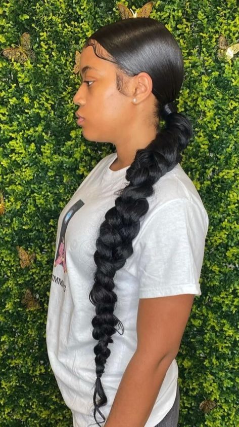 Messy braid by @hairbychermariah on instagram #hairstylist #haircolor #hairstyle Messy Braided Ponytail, Messy Braid, Sleek Braided Ponytail, Cabello Afro Natural, Weave Ponytail Hairstyles, Sleek Ponytail Hairstyles, Birthday Hairstyles, Braided Ponytail Hairstyles, Girls Hairstyles Braids