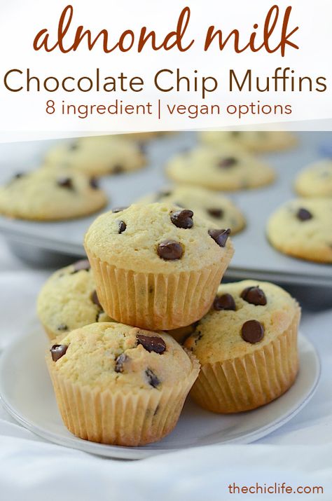 Chocolate Chip Muffins Recipe Made With Almond Milk | This dairy-free recipe makes for a delicious breakfast, snack, or sweet treat. Plus the recipe features options to make this vegan. Try this one next time you're out of milk or if you're lactose-intolerant (just sub out the other ingredients accordingly) #dairyfreerecipe #recipe #breakfastrecipe #muffinrecipe #muffinsrecipe Easy Chocolate Chip Muffin Recipe, Vegan Chocolate Chip Muffins, Chocolate Chip Muffins Easy, Chocolate Chip Muffins Recipe, Apple Muffin Recipes, Almond Milk Recipes, Vegan Chocolate Chip, Chocolate Chip Muffins, Nut Milk