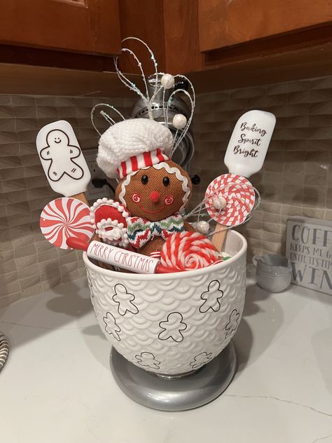 Gingerbread Theme Kitchen Decor, Kitchenaid Decor Ideas, Candy Christmas Kitchen Decor, Gingerbread Kitchen Christmas Decor, How To Decorate With Kitchen Aid Mixer For Christmas, Kitchen Gingerbread Decor, Diy Kitchen Christmas Decorations, Christmas Gingerbread Decor Ideas, Gingerbread Kitchen Decorations