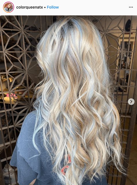 Blonde Hair With Blue Highlights, Blonde And Blue Hair, Pink Hair Highlights, Blue Hair Highlights, Highlights For Brown Hair, Hair Colors For Brunettes, Colors For Brunettes, Pink Blonde Hair, Light Blue Hair