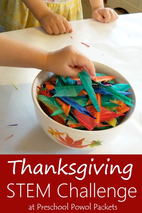 Perfect Thanksgiving STEM challenge! Also great for a bird theme!  We used it with preschoolers and older kids and everyone loved it!! Thanksgiving Science Activities, Thanksgiving Science, Thanksgiving Stem Activities, Thanksgiving Stem, Thanksgiving Activities For Kindergarten, Thanksgiving Activities Preschool, Stem Activities Preschool, Thanksgiving Lessons, Thanksgiving Classroom