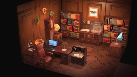 Acnh Office, Animal Crossing Cafe, New Animal Crossing, Animal Crossing Game, Study Rooms, Island Design, Dream Room Inspiration, Office Room, Study Office