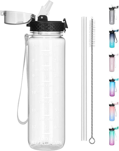 GOPPUS 1L/32oz Water Bottle with Time, Motivational Sports Drink Bottle, Leak Proof Plastic Water Bottle with Straw, Large Tritan Sports Bottle for Girls Boy, BPA Free : Amazon.co.uk: Sports & Outdoors Water Bottels, Sports Drink Bottle, Middle School Boys, Water Bottle Caps, 32oz Water Bottle, Tritan Water Bottle, Gym Bottle, Sports Bottle, Free Amazon