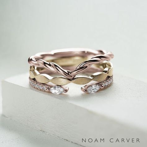 Show off your signature style! Make a statement with the Noam Carver stackable collection! Yellow Gold Ring Stack, Rings With Diamonds, Noam Carver, Wedding Bands For Her, Ring Stack, Gold Ring Stack, Rose Yellow, Yellow Gold Ring, Engagement Ring Wedding Band