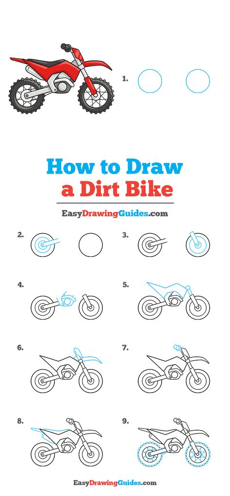 How to Draw a Dirt Bike - Really Easy Drawing Tutorial Easy Motorbike Drawing, Motorbike Drawing, Trin For Trin Tegning, Easy Drawing Guides, Dibujo Simple, Motorcycle Drawing, Bike Drawing, Bike Sketch, Drawing Guides