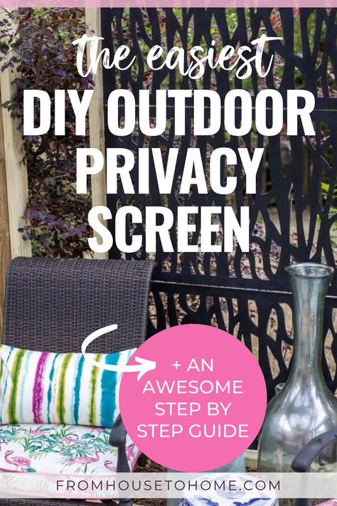 This decorative DIY outdoor privacy screen tutorial is awesome! Whether you're looking for privacy for your deck or patio, or just want some creative garden art, this divider will help your garden design. #fromhousetohome #gardendesign #backyardprivacy #gardenstructures #outdoordecorating Privacy Screen Outdoor Diy Cheap, Diy Privacy Screen Outdoor, Diy Outdoor Privacy Screen, Privacy Screen Outdoor Diy, Diy Outdoor Privacy, Outdoor Privacy Panels, Garden Dividers, Privacy Screen Deck, Diy Privacy Screen