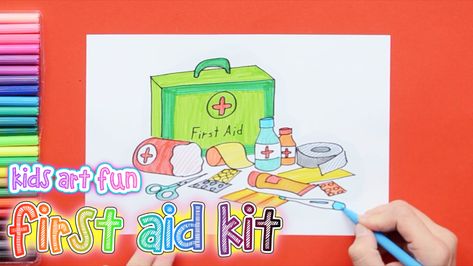 First Aid Drawing, First Aid Kit Drawing, Drawing Poster Ideas, First Aid Kit Box, Indian Baby Shower Decorations, First Aid For Kids, Indian Baby Showers, Drawing Poster, Indian Baby