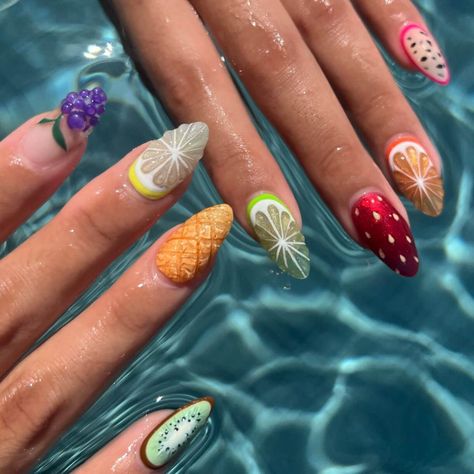 31 Cute Fruit Nail Art Designs - Ak Pal Kitchen Fruit Nail Designs, Fruit Nails, Lemon Nails, Pink Summer Nails, Food Nails, Fruit Nail Art, Beachy Nails, London Nails, Night Beauty