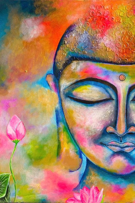 Buddha Wall Art Canvases, Buddha Poster, Wall Art Buddha, Buddhist Painting, Buddha Wall Decor, Painting Buddha, Texture Paintings, Activist Art, Lotus Flower Painting