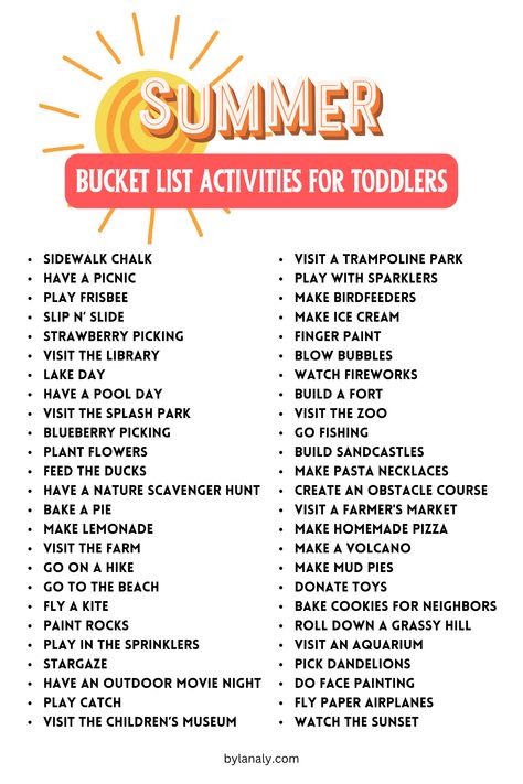 Summer Fun Checklist For Kids, Indoor Summer Toddler Activities, Summer Bucketlist With Kids, Summer Ideas With Toddlers, Fun Things To Do With Kids Over The Summer, Summertime Activities For Toddlers, Summertime Toddler Activities, Easy Toddler Summer Activities, Boys Summer Activities