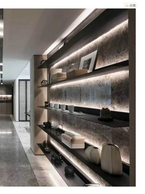 Stone Wall Design, Wall Shelving Units, Shelving Design, Contemporary House Design, Shelf Design, Apartment Interior Design, Office Interior Design, Apartment Interior, Modern Interior Design