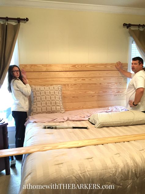 Headboard Alternative Diy, Wooden Panel Headboard, Floating Bed Diy, Shiplap Headboard, Faux Headboard, Headboard Alternative, Diy Wood Headboard, Diy Bed Headboard, Headboard Benches