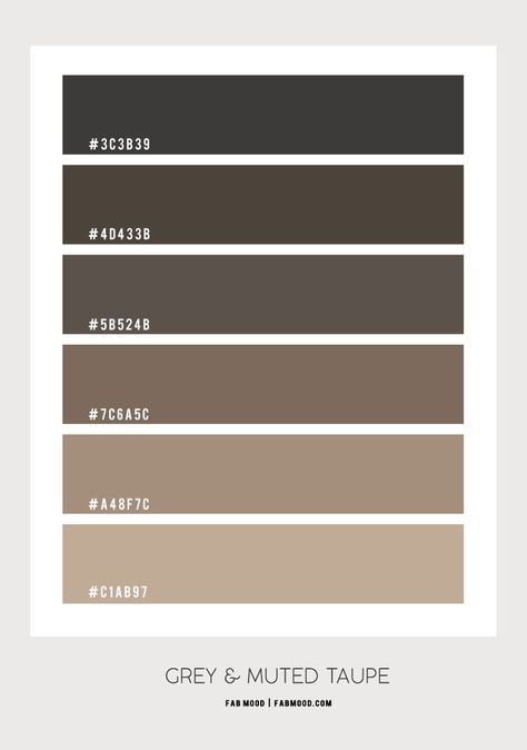 grey color hex, grey and taupe color hex, grey and muted taupe color scheme Muted Grey Color Palette, Dark Grey And Brown Color Palette, Bedroom Colour Schemes Grey, Brown Grey Aesthetic, Grey Brown Color Palette, Taupe Color Palette, Bedroom Colour Schemes, Taupe Color Schemes, Taupe Color Palettes