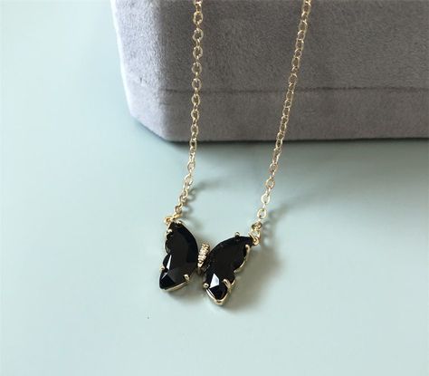 Crystal Butterfly Necklace LIN71 Black Butterfly Jewelry, Black Butterfly Necklace, Crystal Butterfly Necklace, Kawaii Necklace, Kawaii Jewelry, Crystal Butterfly, Black Butterfly, Pretty Stuff, Fancy Jewelry