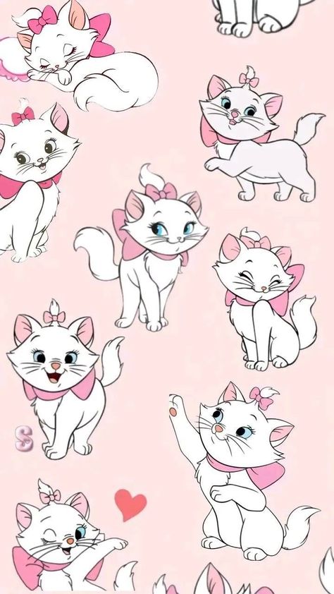 Marie Phone Wallpaper, Marie Cat Wallpapers, Aristocats Wallpaper, Marie Wallpaper, Marie The Cat, Preppy Aesthetic Wallpaper, Disney Silhouettes, Marie Cat, Prismacolor Art