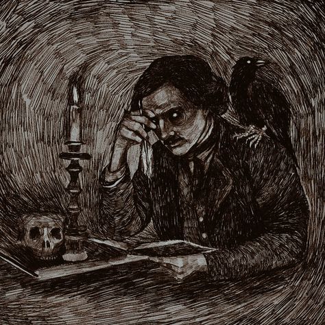 Edgar Allan Poe Illustration, Edgar Allen Poe Art, Edgar Allan Poe Art, Gothic Academia, Dark Academia Art, Allen Poe, Raven Art, Edgar Allen Poe, American Poets