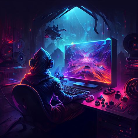 Gamer playing on desktop pc computer gam... | Premium Photo #Freepik #photo #play-computer #geek #gaming #game Evolution Of Video Games, Pc Photo, Club Decor, Photo Games, Best Gaming Wallpapers, Cyberpunk Character, Gaming Headphones, Gaming Wallpapers, Custom Tags